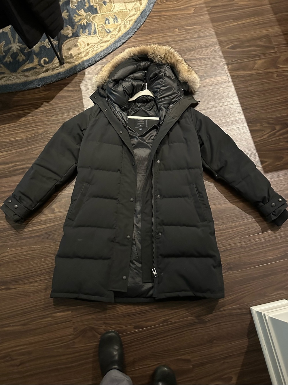 Canada Goose Black Long Down Puffer Coat with Fur-Trim Hood
